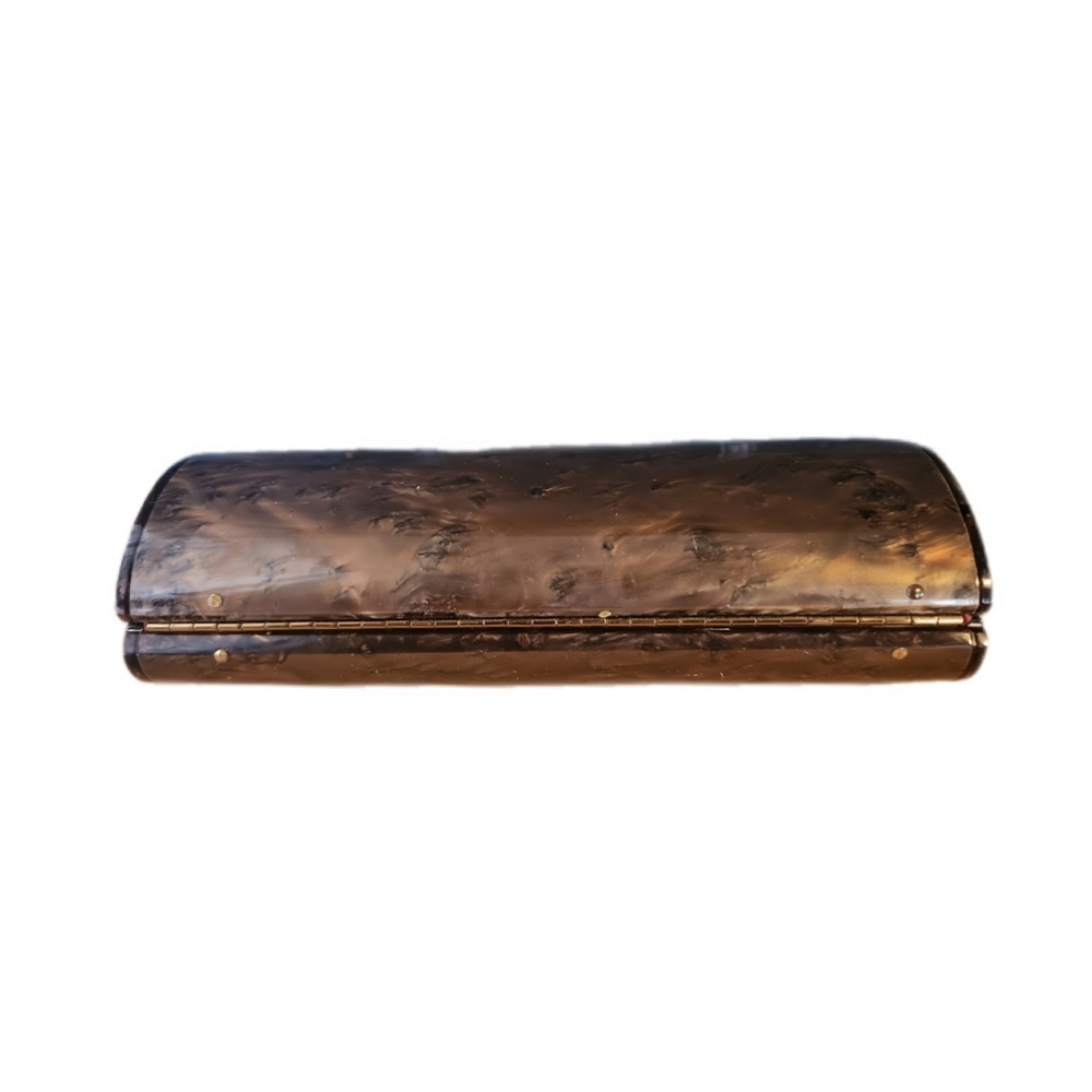RARE VINTAGE ORIGINAL WILARDY BROWNISH PEARLIZED TORTOISE SHELL LUCITE CLUTCH - Picture 7 of 7